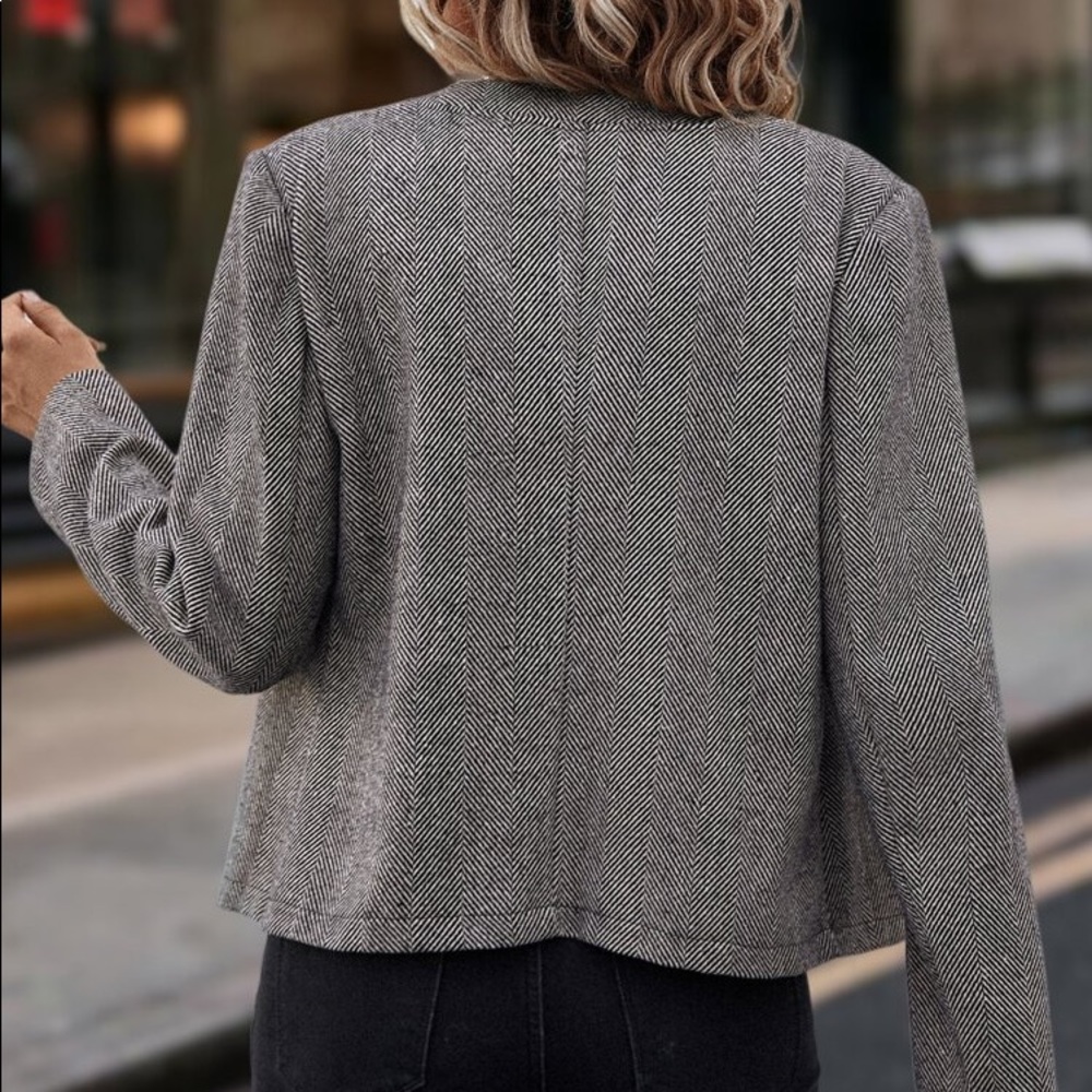 Classic Grey Herringbone Women's Blazer Jacket - Picture 2 of 10
